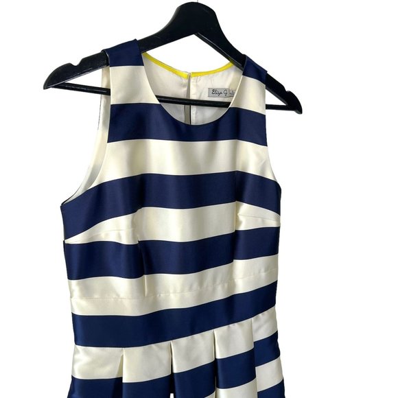 Eliza J Blue White Yellow Stripe Sleeveless Fit Flare Knee Length Dress 6 - Picture 2 of 12